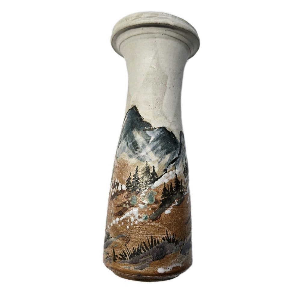 Art Pottery Vase Signed Munsell 2000 Earth Tones‎ Landscape Mountains 11" Rustic